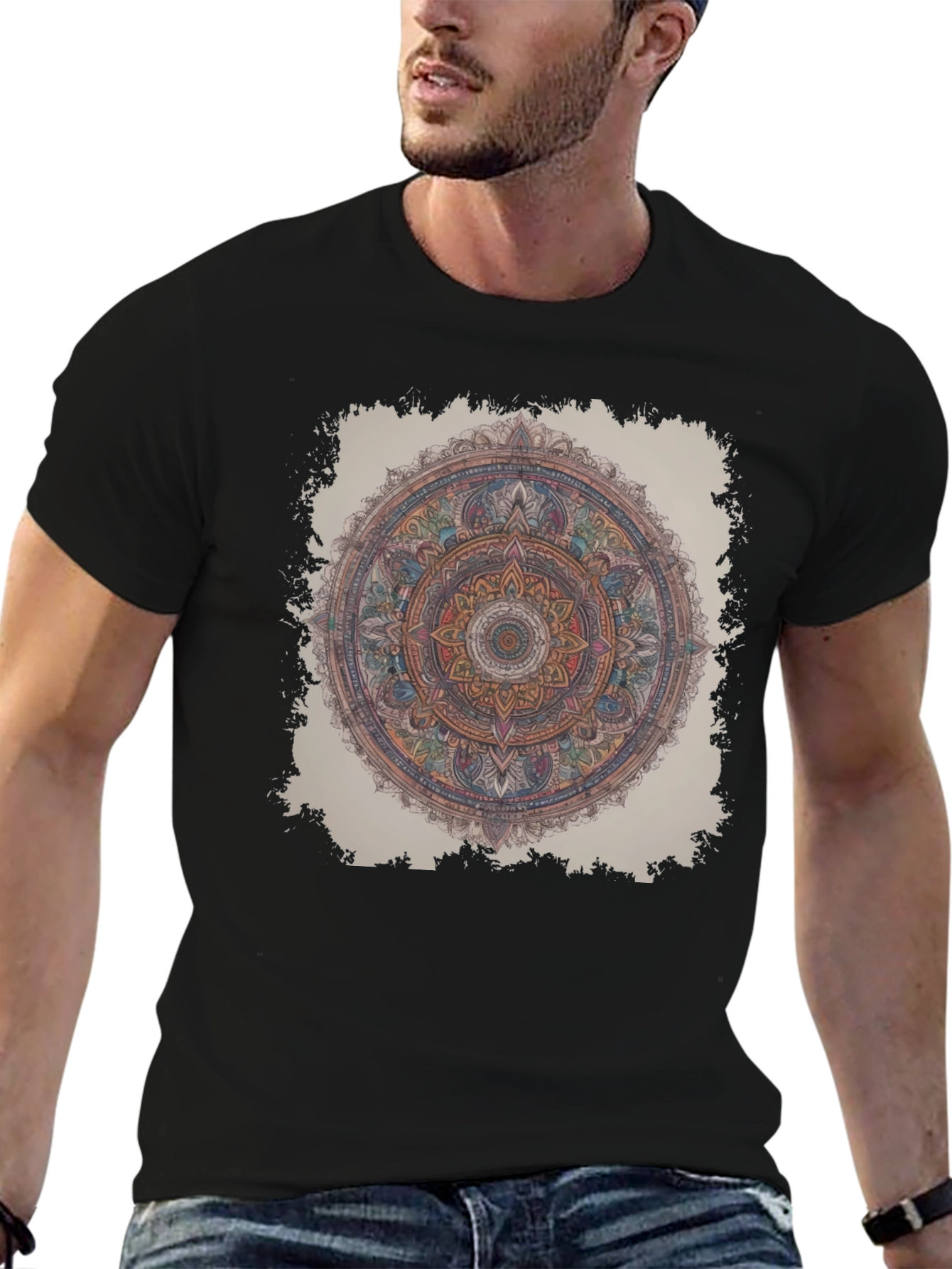 Black Mandala Graphic T-Shirt - Artistic Design Tee view 6