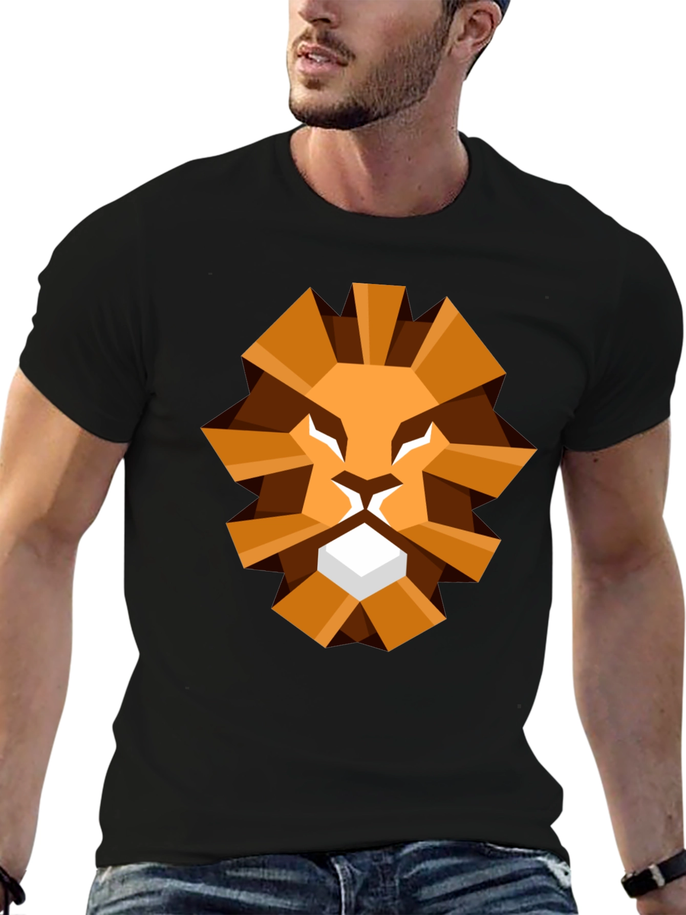 Black Geometric Lion Graphic Tee - Black T-Shirt view 6