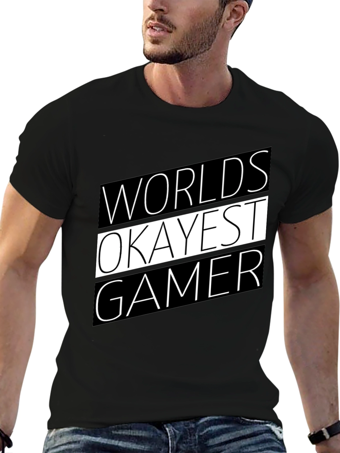 Black Worlds Okayest Gamer T-Shirt - Black Graphic Tee view 6