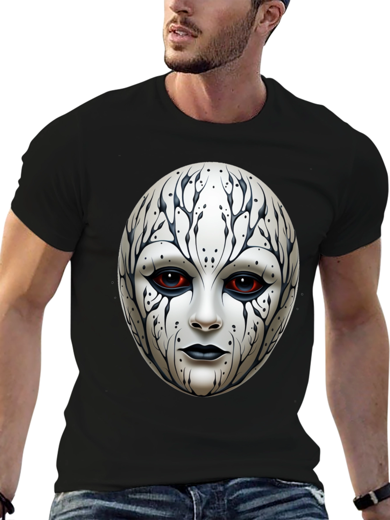 Black Mystic Face Graphic Tee - Black Cotton Blend view 6