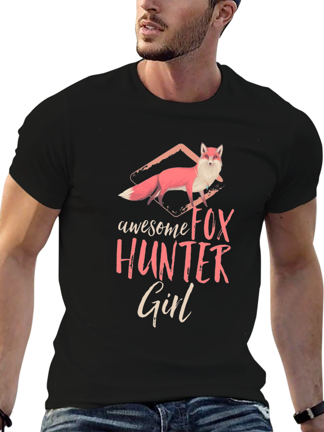 Black Awesome Fox Hunter Girl Graphic T-Shirt view 6