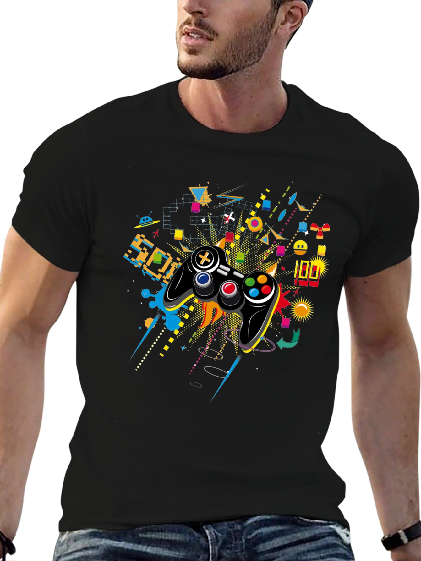 Black Retro Gaming T-Shirt - Classic Controller Design view 6