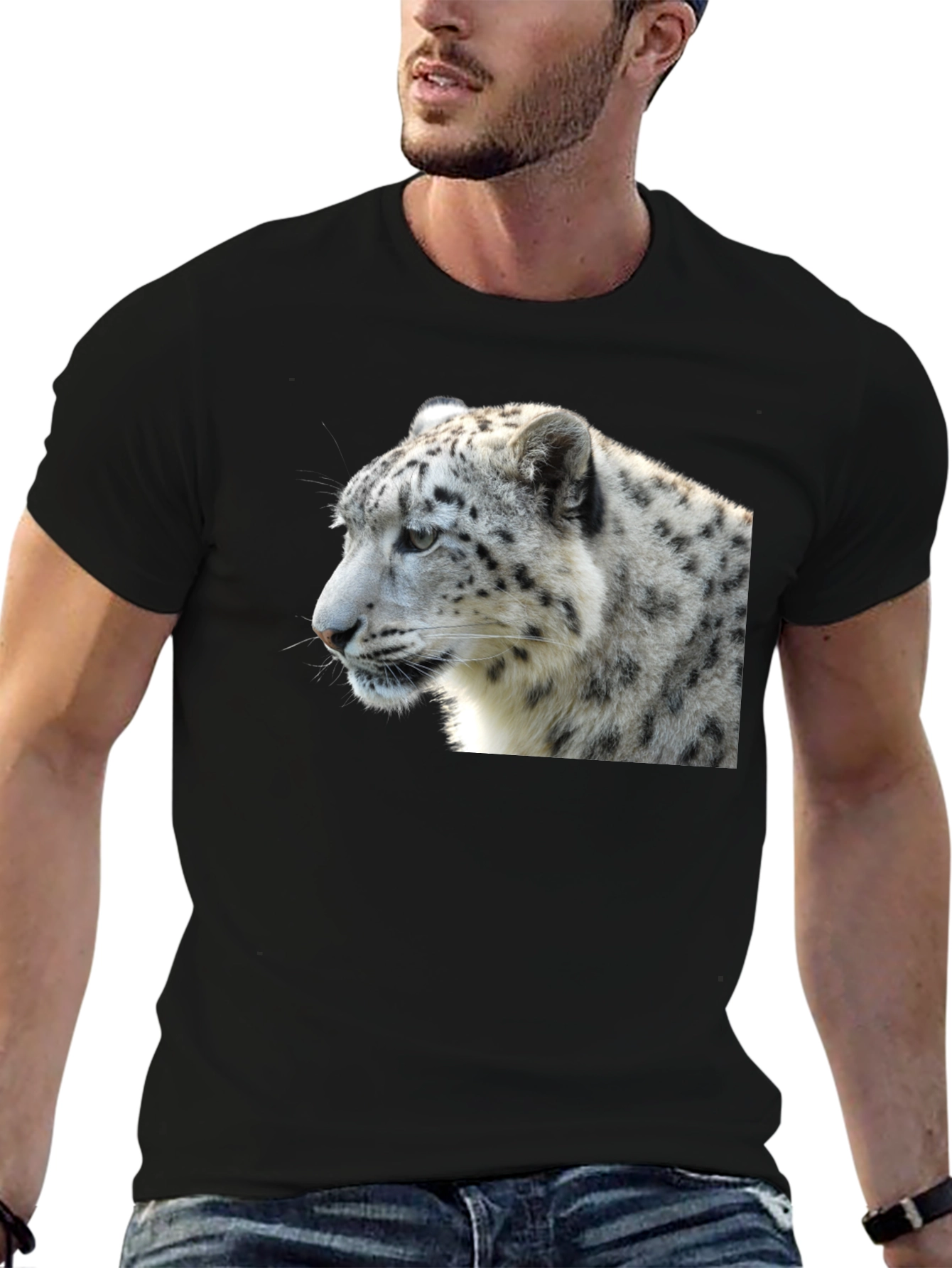 Black Snow Leopard T-Shirt - Black, Wildlife Tee view 6
