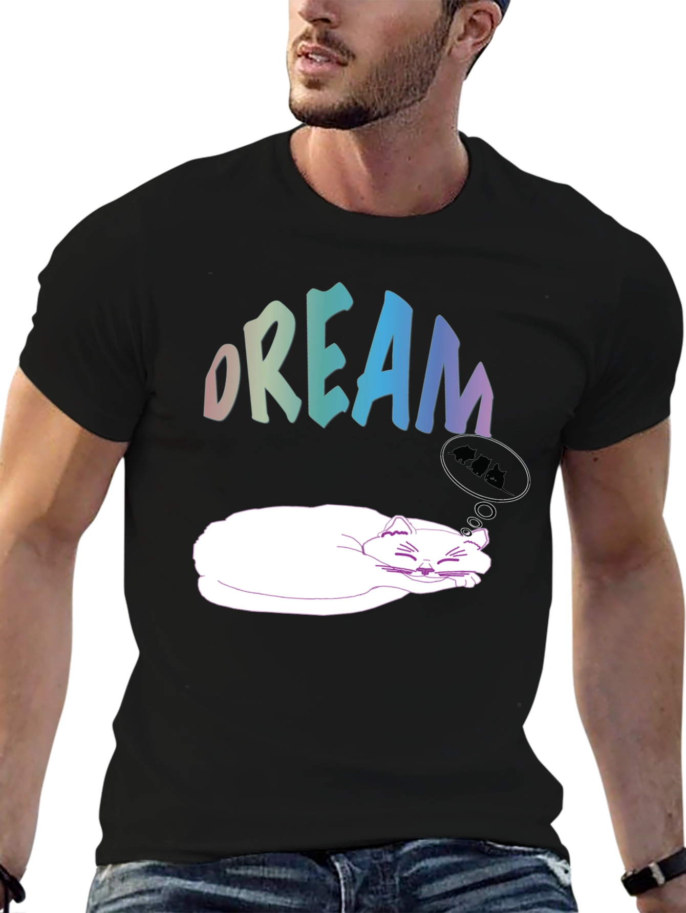 Black Dreaming Cat Graphic Tee - Soft Cotton Comfort view 6