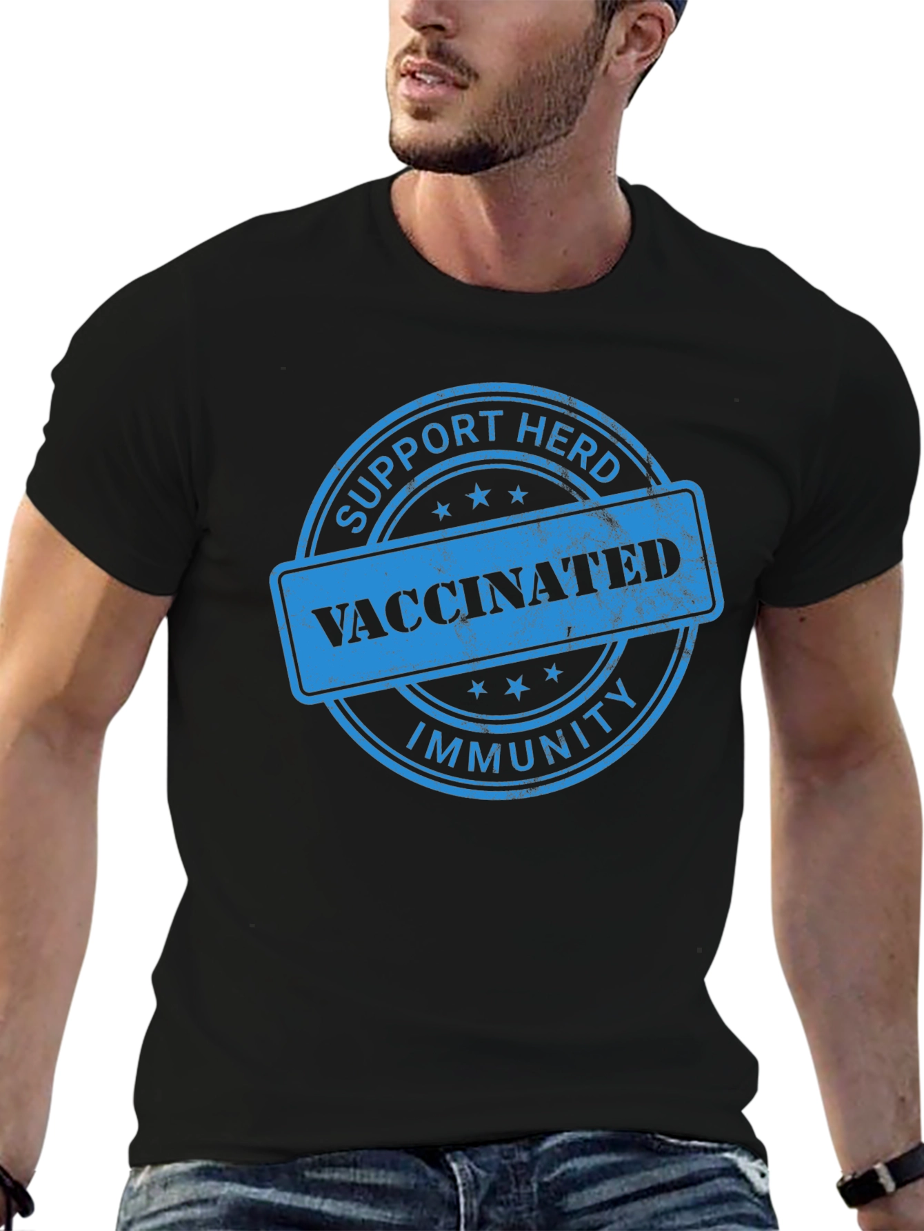 Black Support Herd Immunity Vaccinated T-Shirt view 6