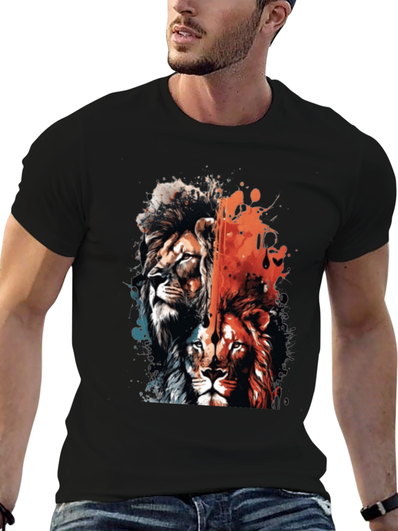 Black Lion Duo Graphic Tee - Bold Statement Shirt view 6