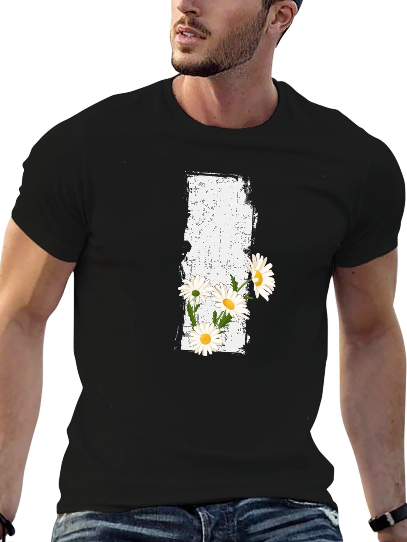 Black Daisy Grunge Graphic Black T-Shirt view 6
