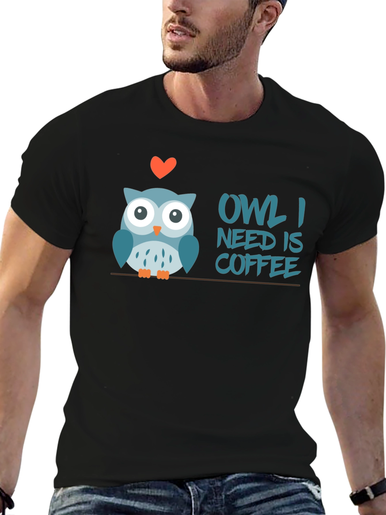 Black Owl I Need is Coffee T-Shirt view 6