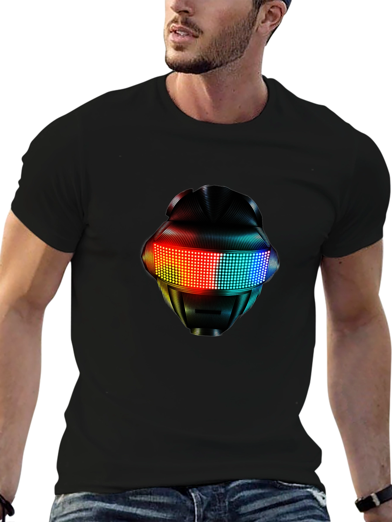 Black LED Robot Head Graphic Black T-Shirt view 6