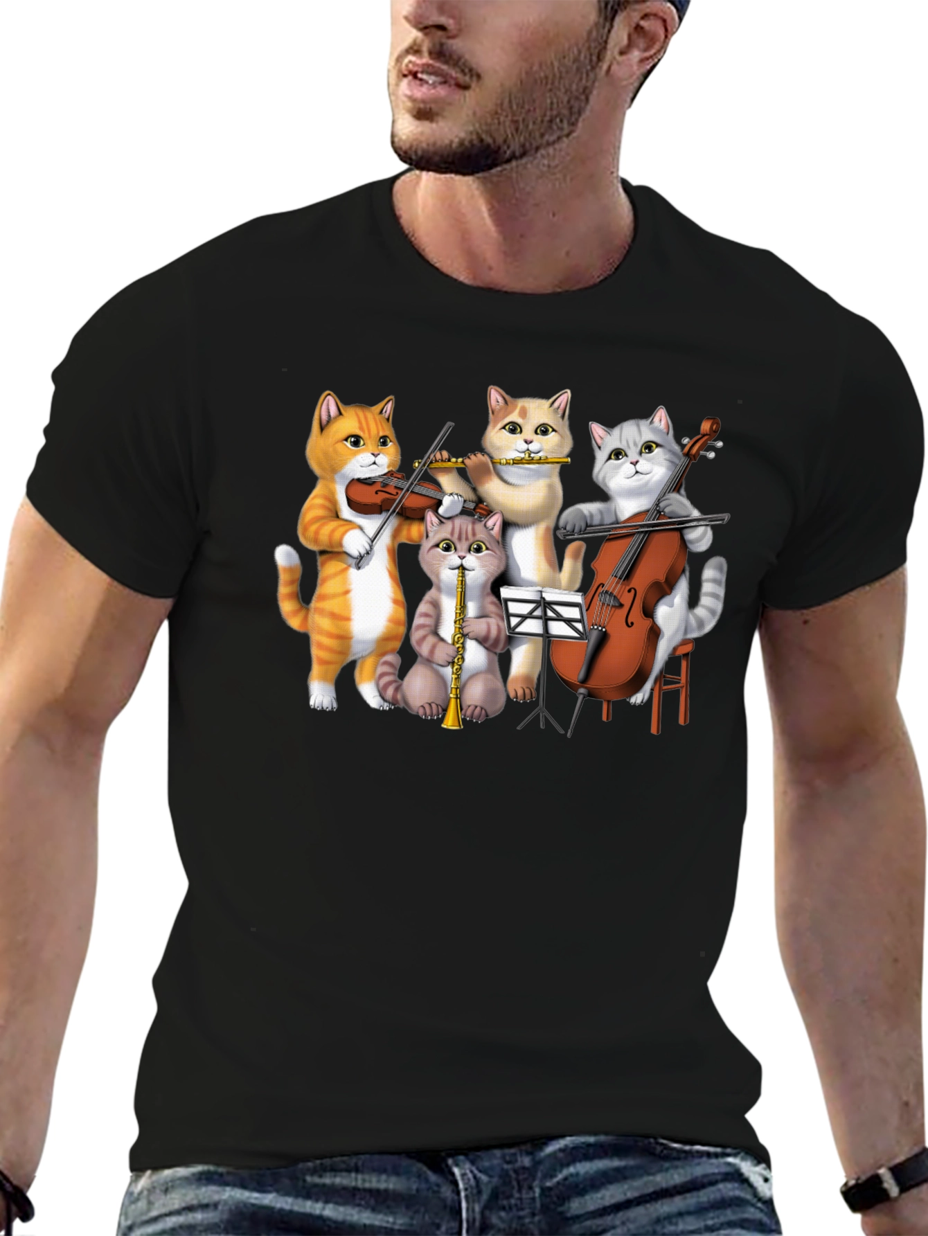 Black Cat Orchestra T-Shirt Funny Music Cats Tee view 6