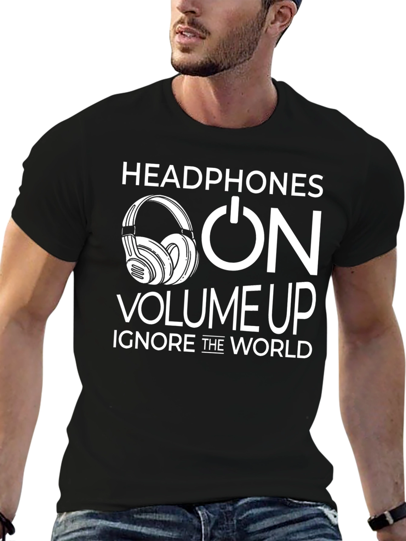 Black Headphones On Volume Up T-Shirt view 6