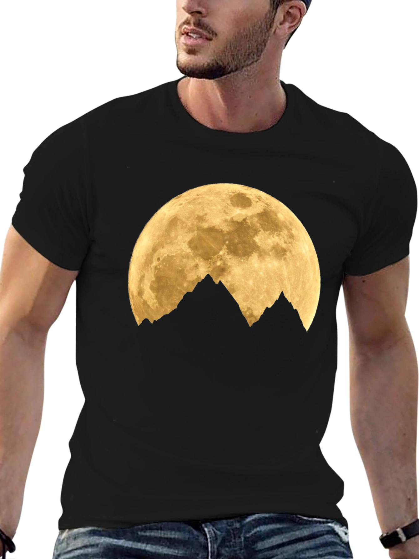 Black Moon Over Mountains Graphic Tee - Black Cotton Blend view 6