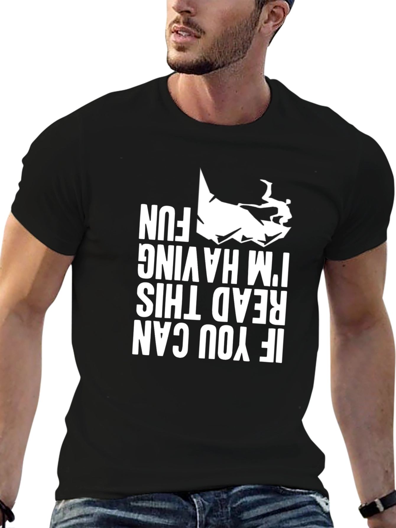 Black Funny Upside Down Tee - Read This I'm Having Fun Shirt view 6