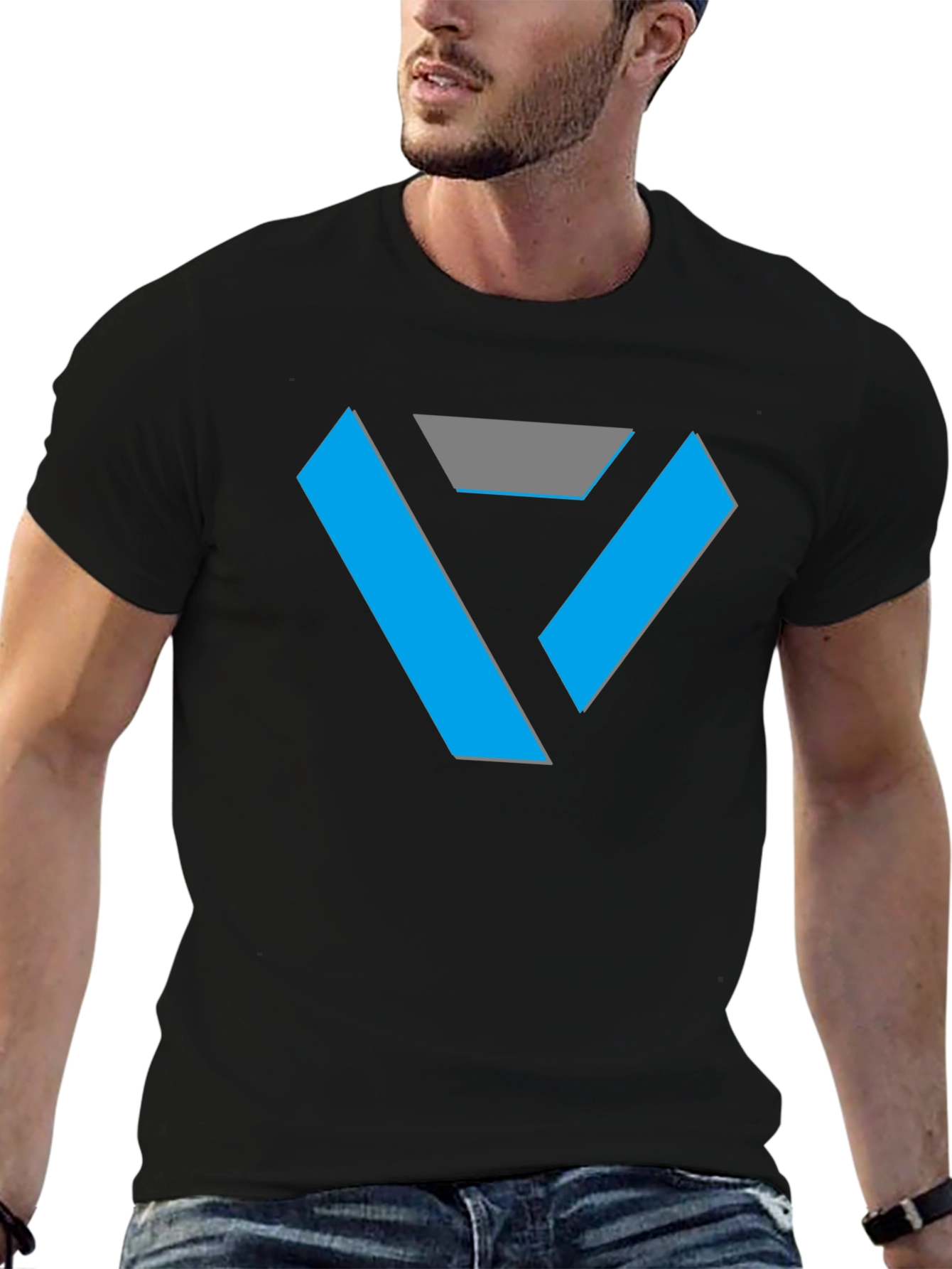 Black Geometric V Logo Black T-Shirt view 6