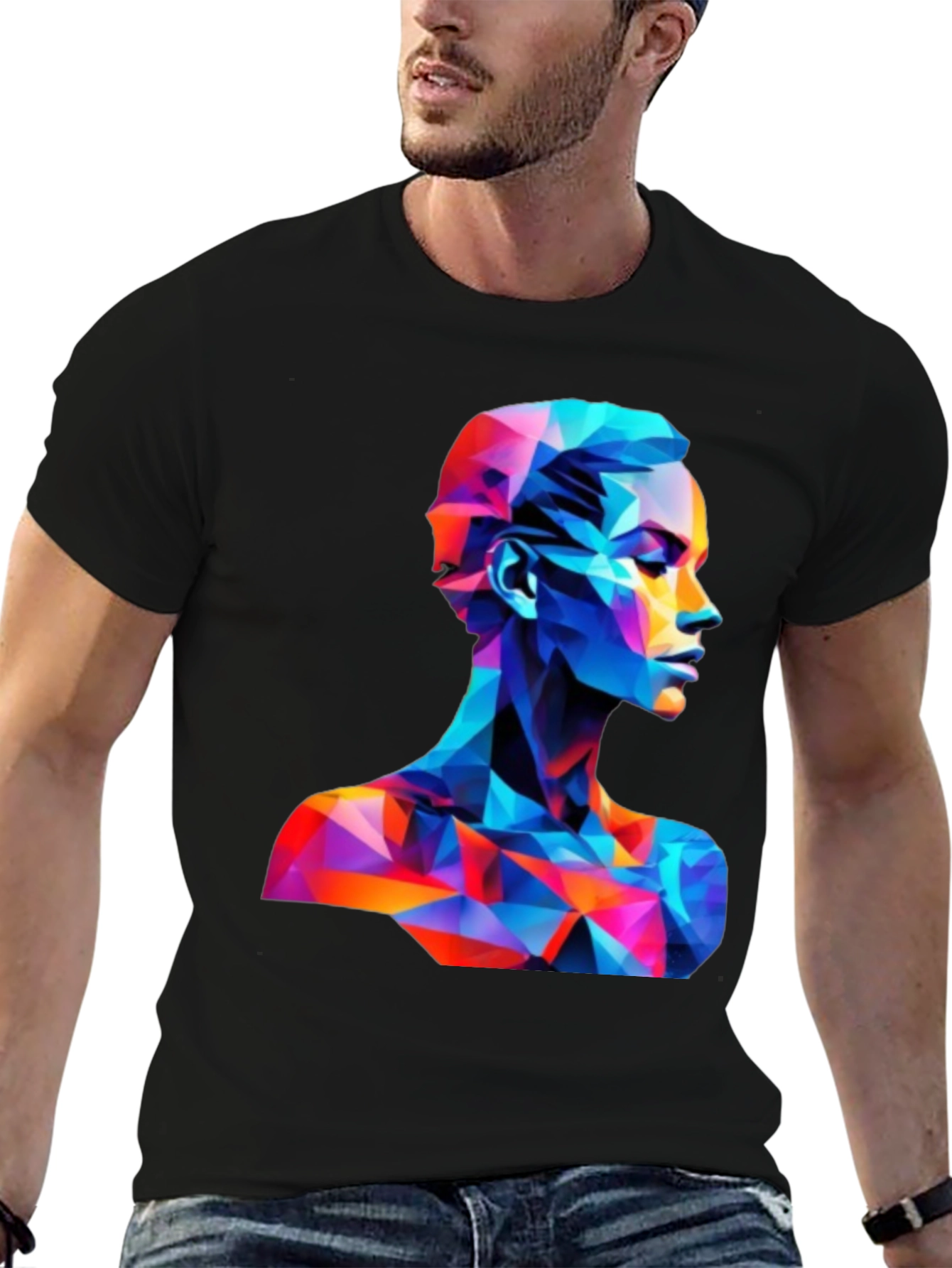 Abstract Geometric Face Graphic Black T-Shirt - 6