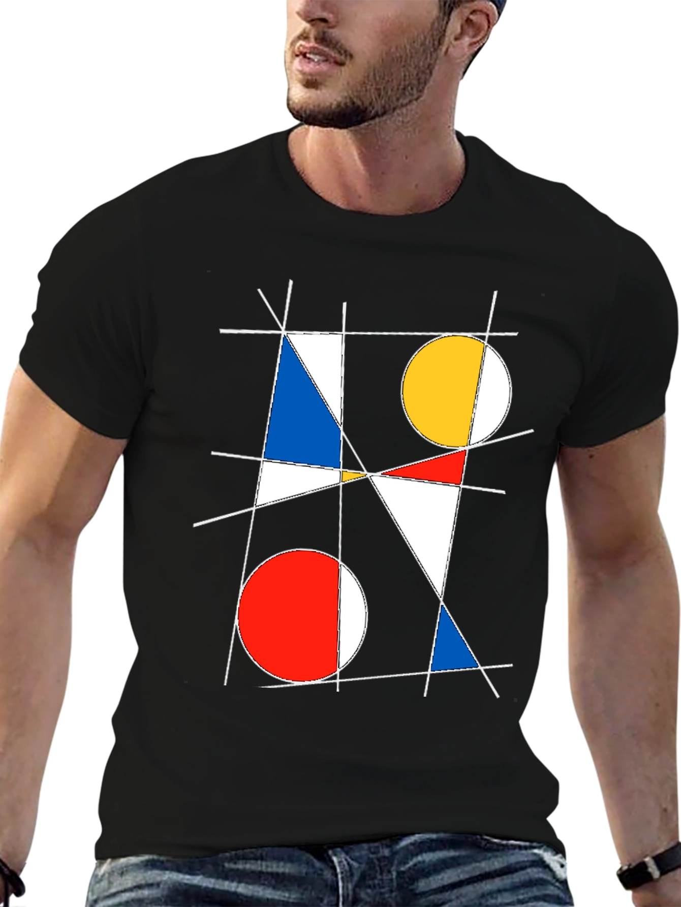 Black Geometric Abstract Art Graphic T-Shirt view 6