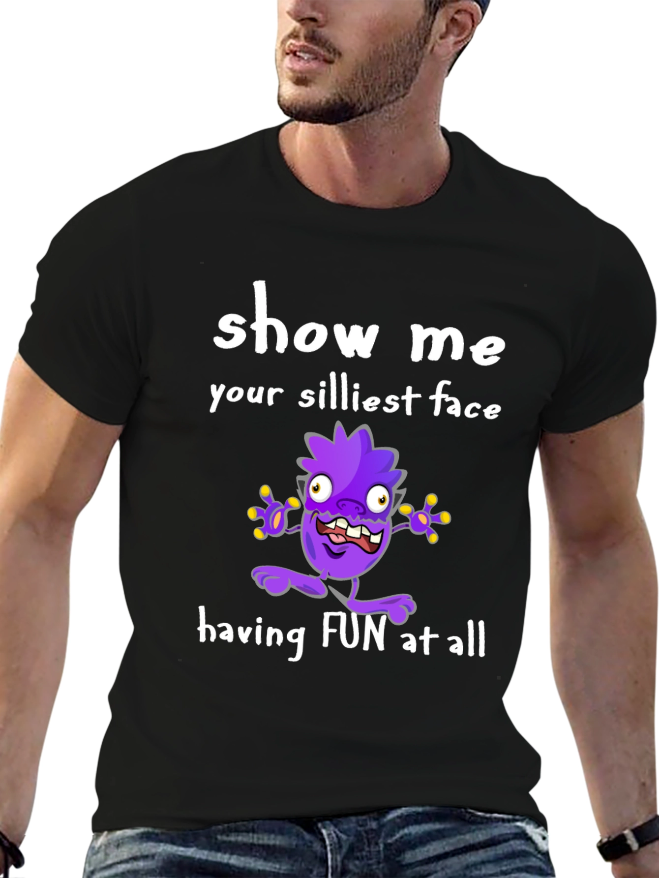 Black Show Me Your Silliest Face T-Shirt Funny Cartoon Monster view 6