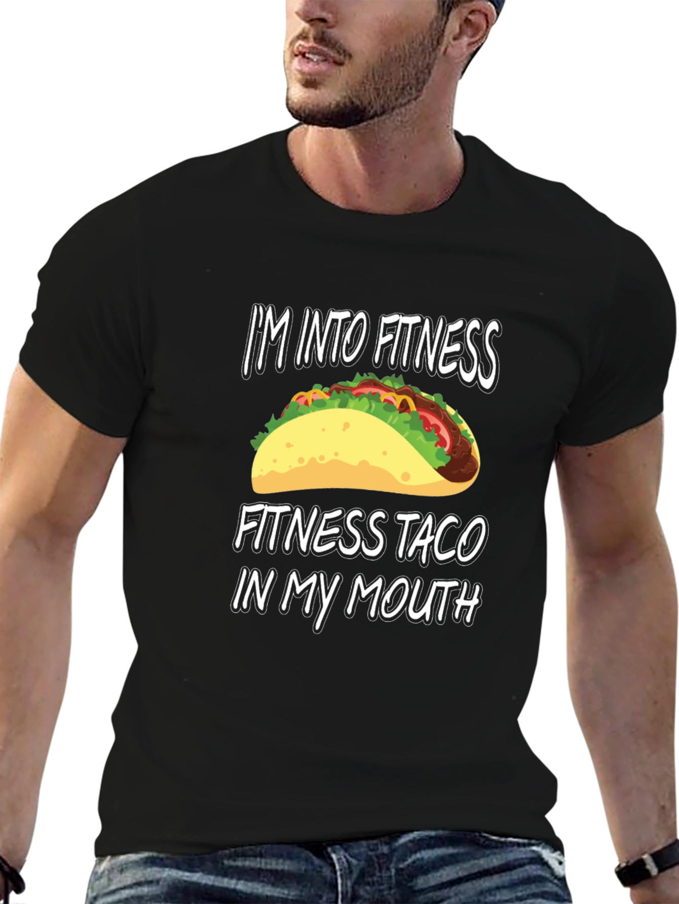 Black Fitness Taco Graphic Tee - Foodie Workout Shirt view 6