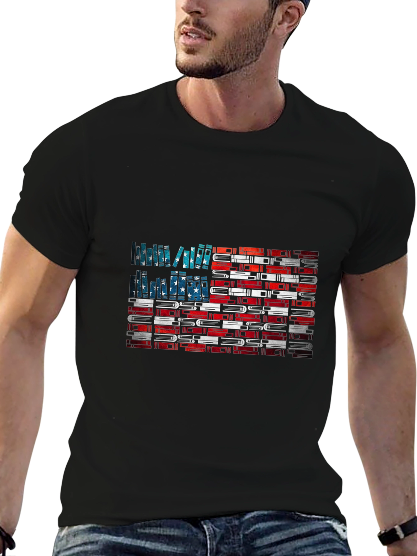 Black American Flag Books T-Shirt view 6