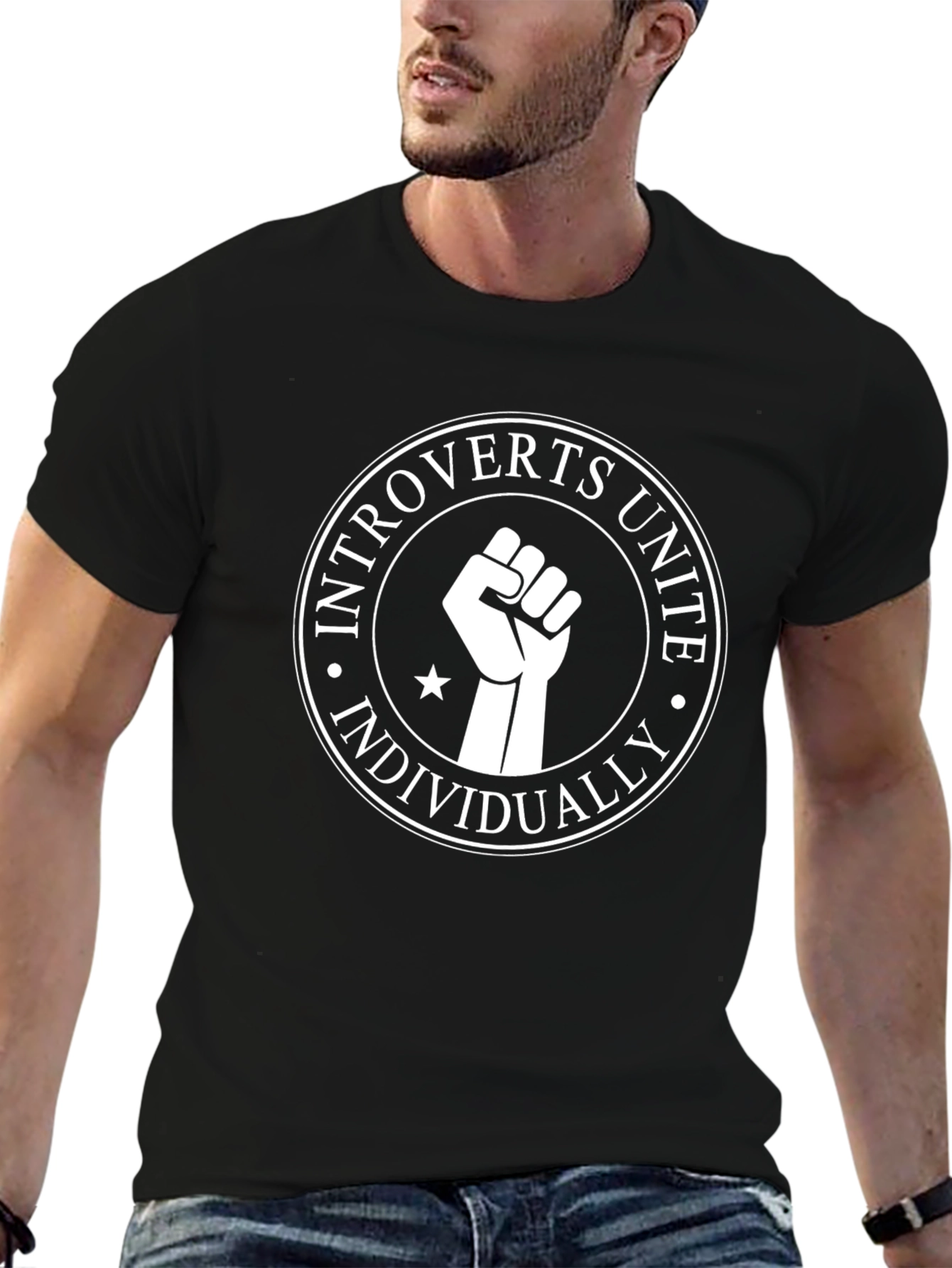 Black Introverts Unite Individually T-Shirt view 6