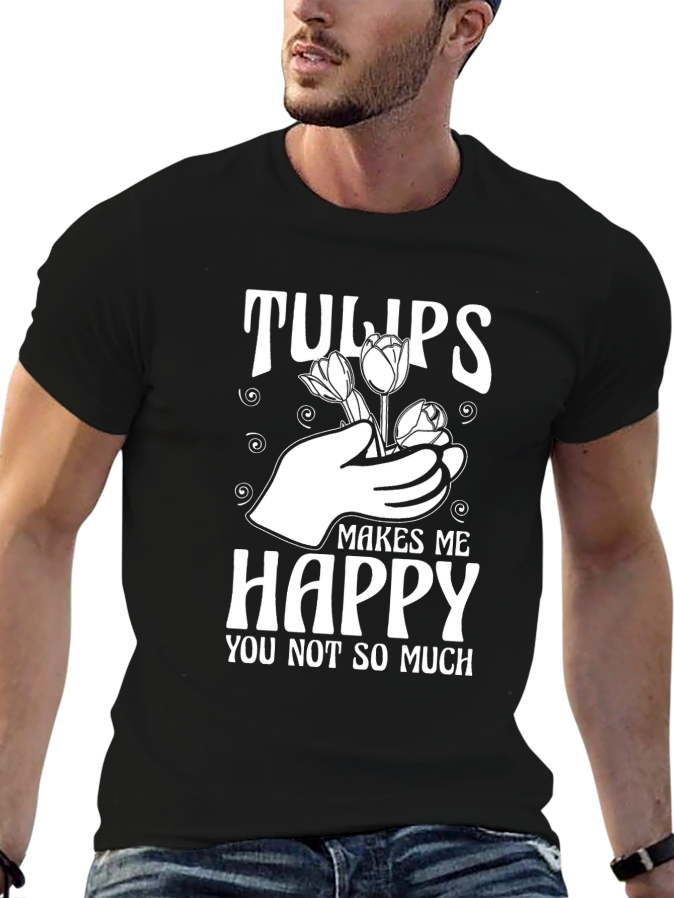 Black Tulips Make Me Happy Graphic T-Shirt view 6