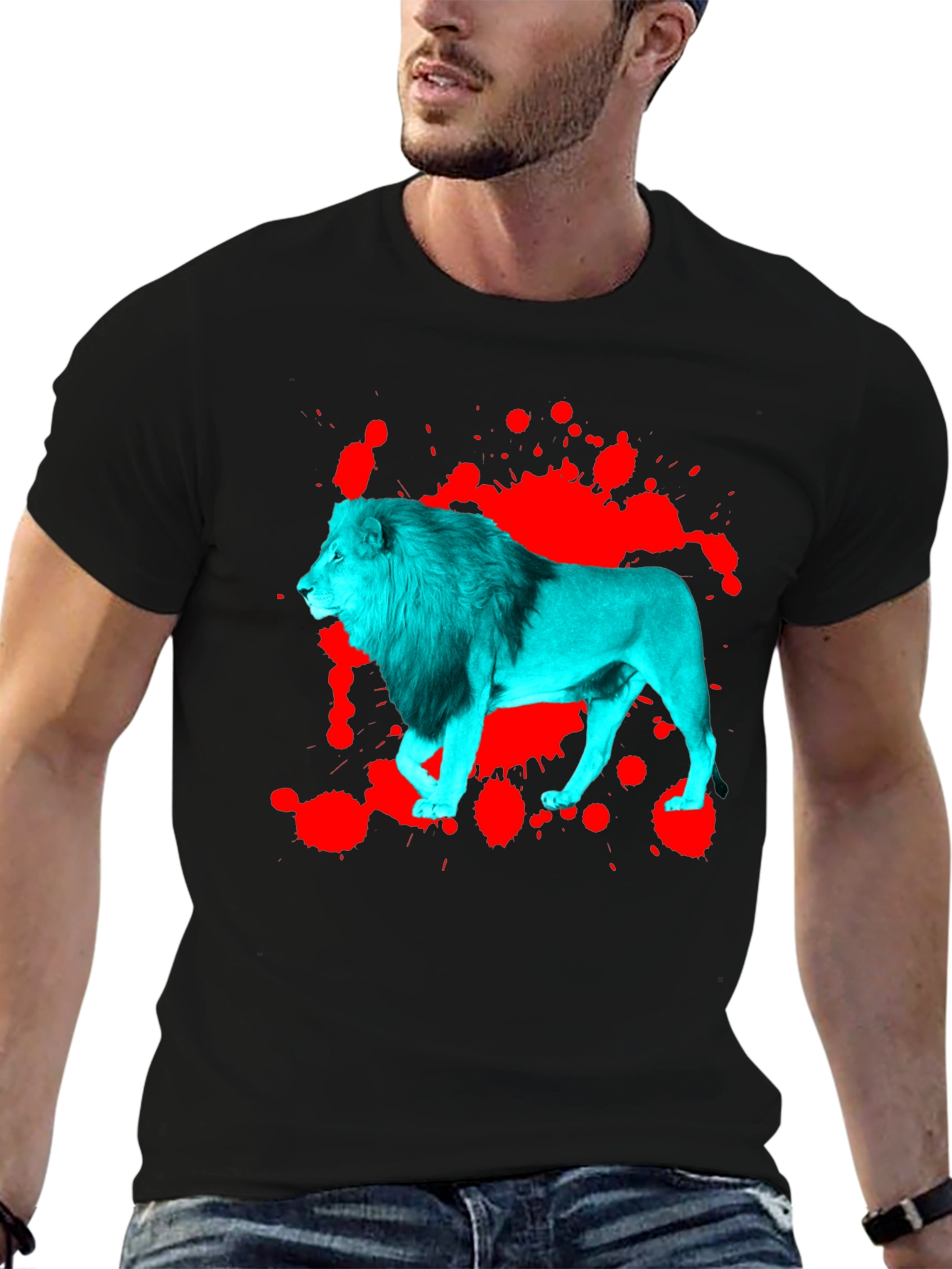 Black Bold Lion Graphic Tee - Black view 6