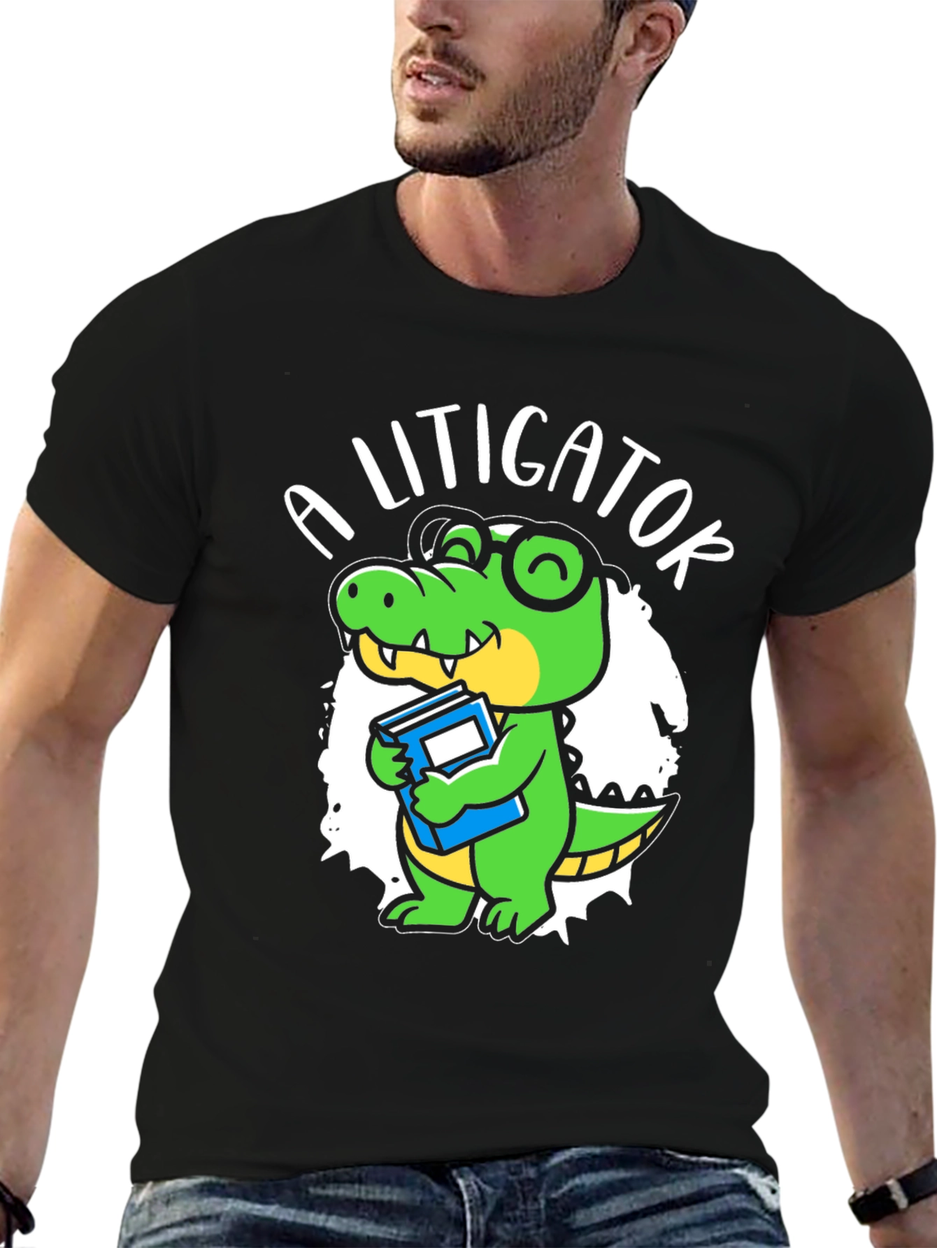 Black A Litigator Alligator T-Shirt - Lawyer Crocodile Tee view 6