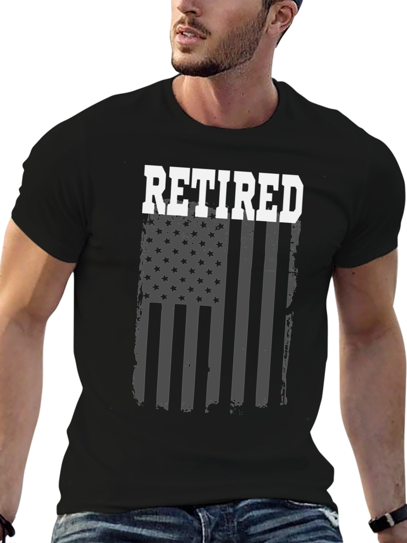 Black Retired American Flag Graphic T-Shirt view 6