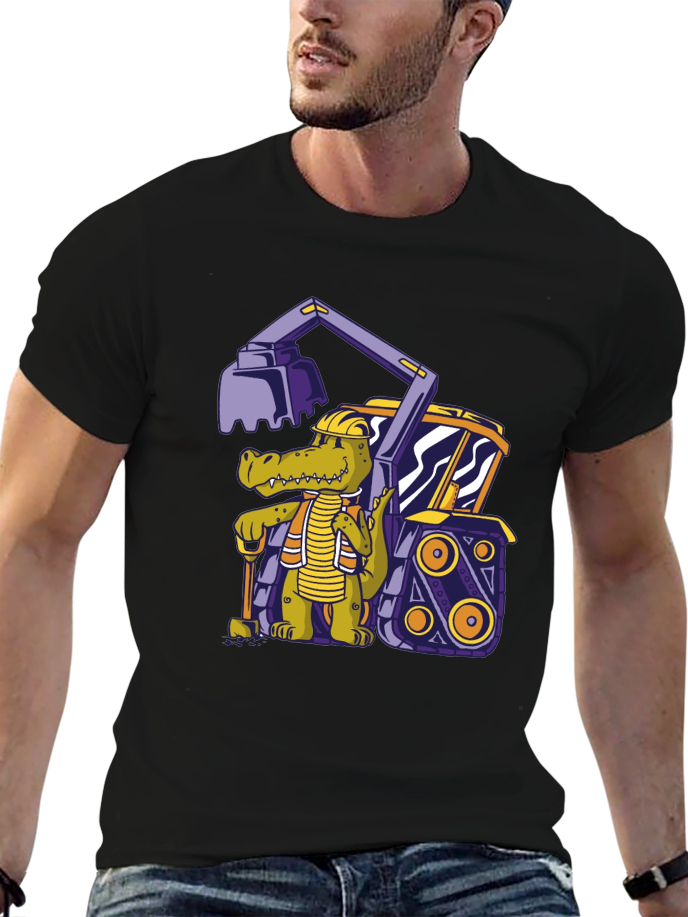 Black Crocodile Excavator T-Shirt - Cartoon Construction Tee view 6