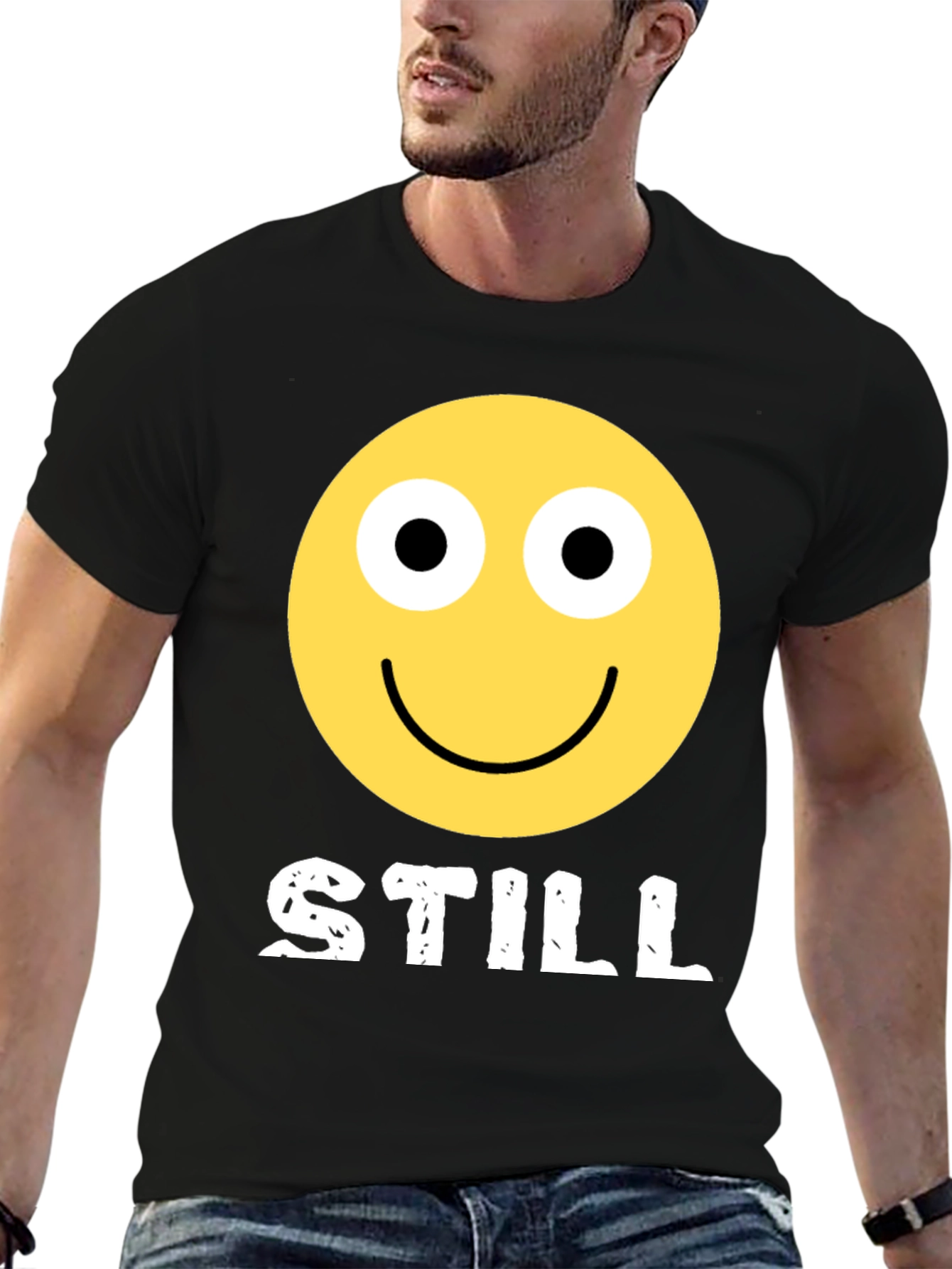 Black STILL Smiley Face Graphic Tee - Adult Humor Black T-Shirt view 6