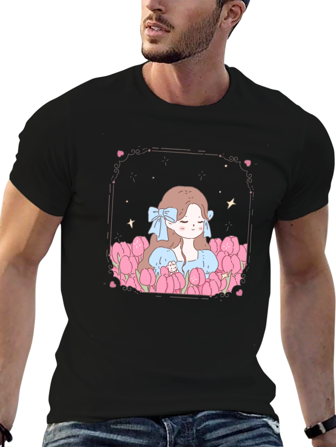 Black Girl in Tulips Black Graphic Tee view 6