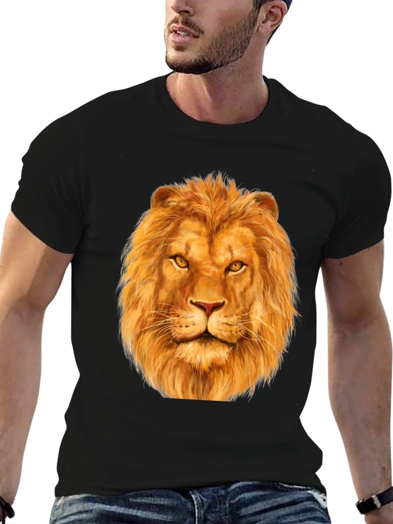 Black Lion Graphic Print Black T-Shirt view 6