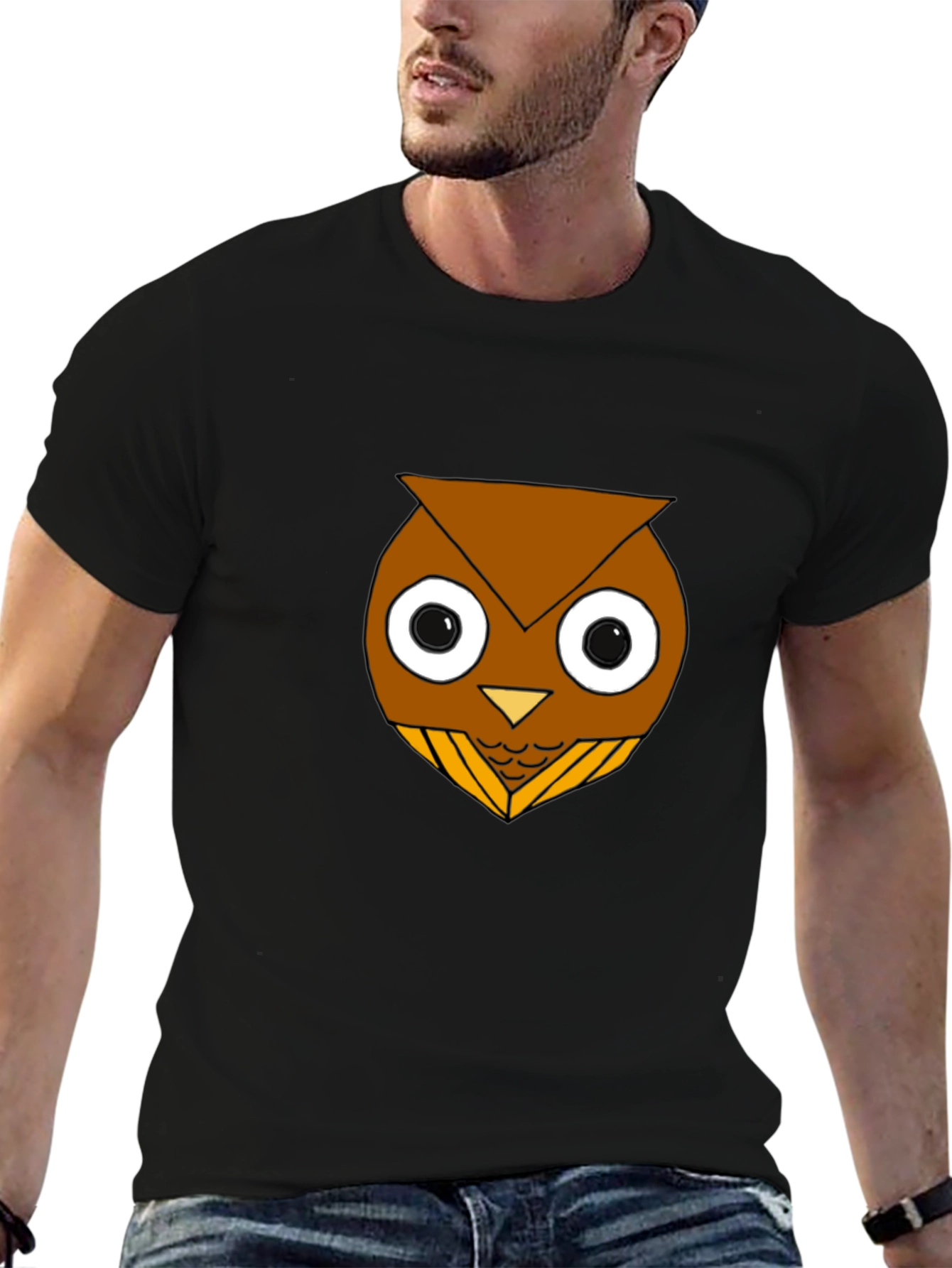 Black Funny Owl Graphic T-Shirt - Black Cotton Blend view 6