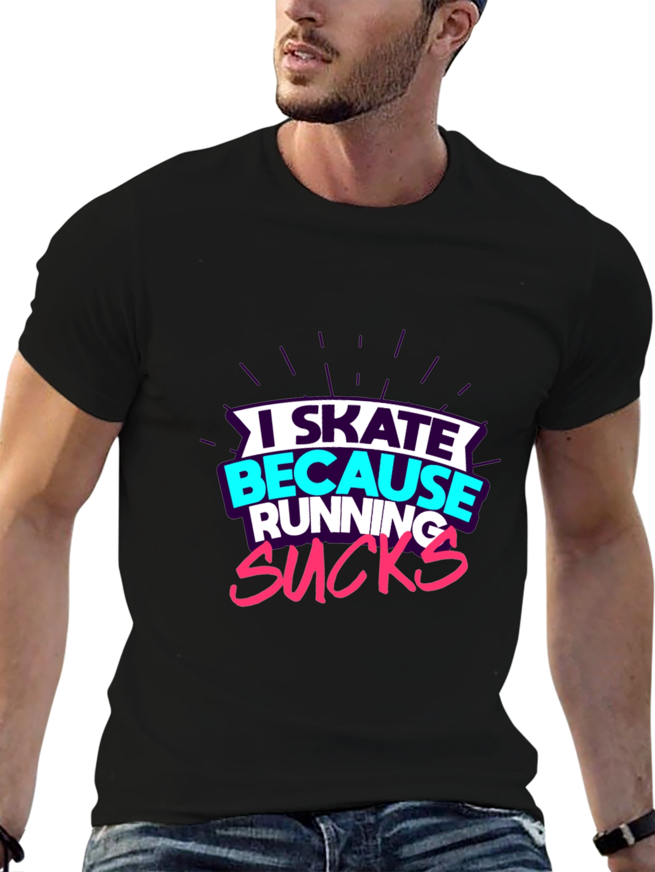 Black I Skate Because Running Sucks Graphic Tee view 6