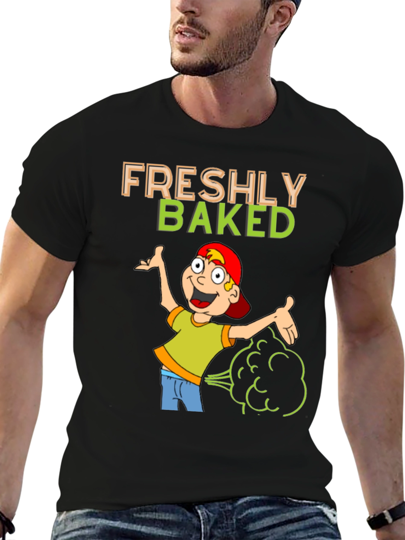 Black Freshly Baked Graphic T-Shirt Funny Cartoon view 6