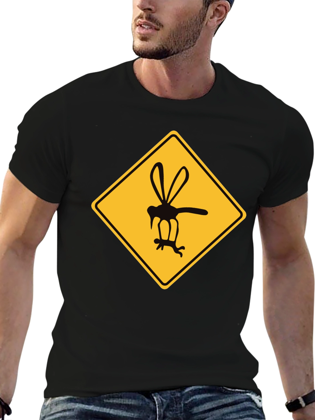Black Mosquito Warning Graphic T-Shirt - Black view 6
