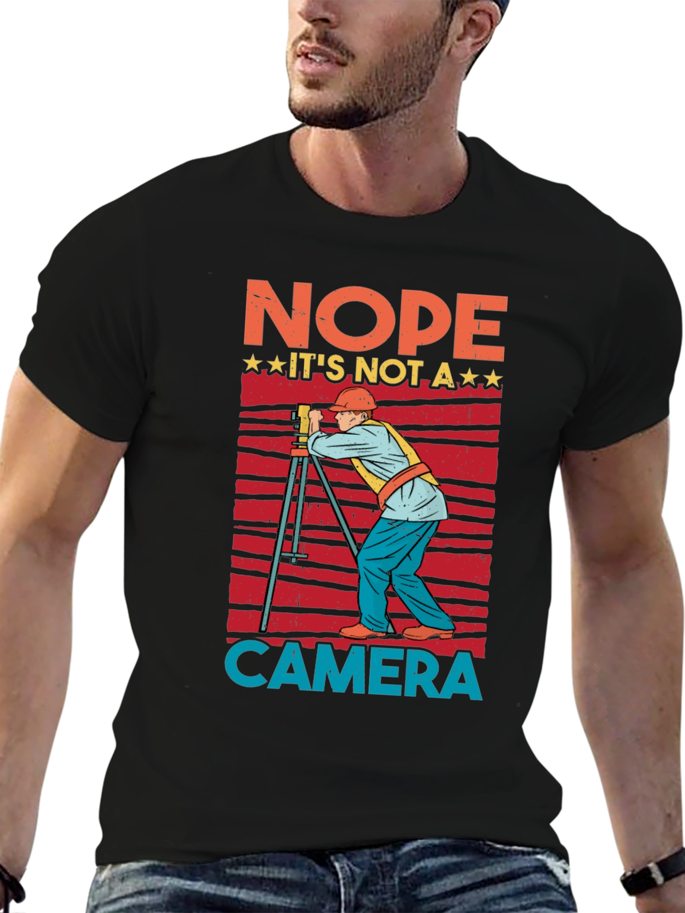 Black Nope Not a Camera Surveyor T-Shirt view 6