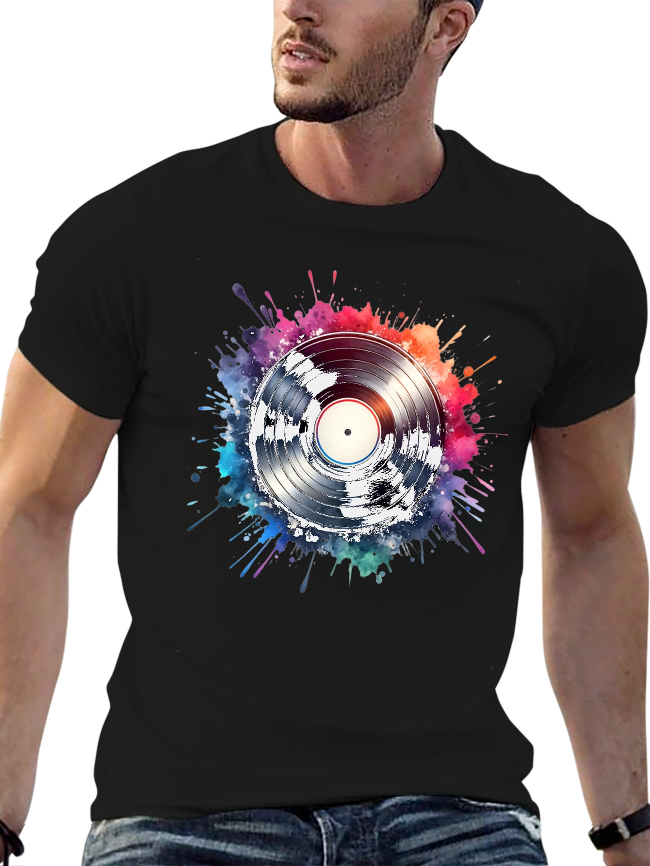 Black Vinyl Record Splash Graphic Tee view 6