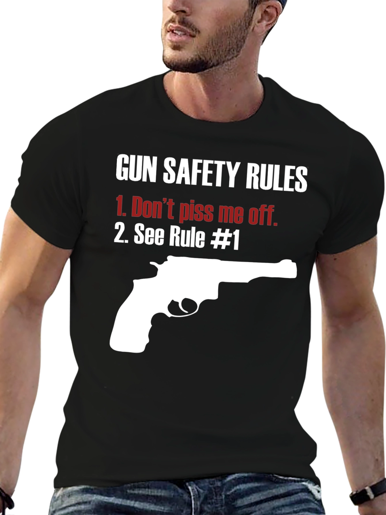 Black Gun Safety Rules Graphic T-Shirt view 6