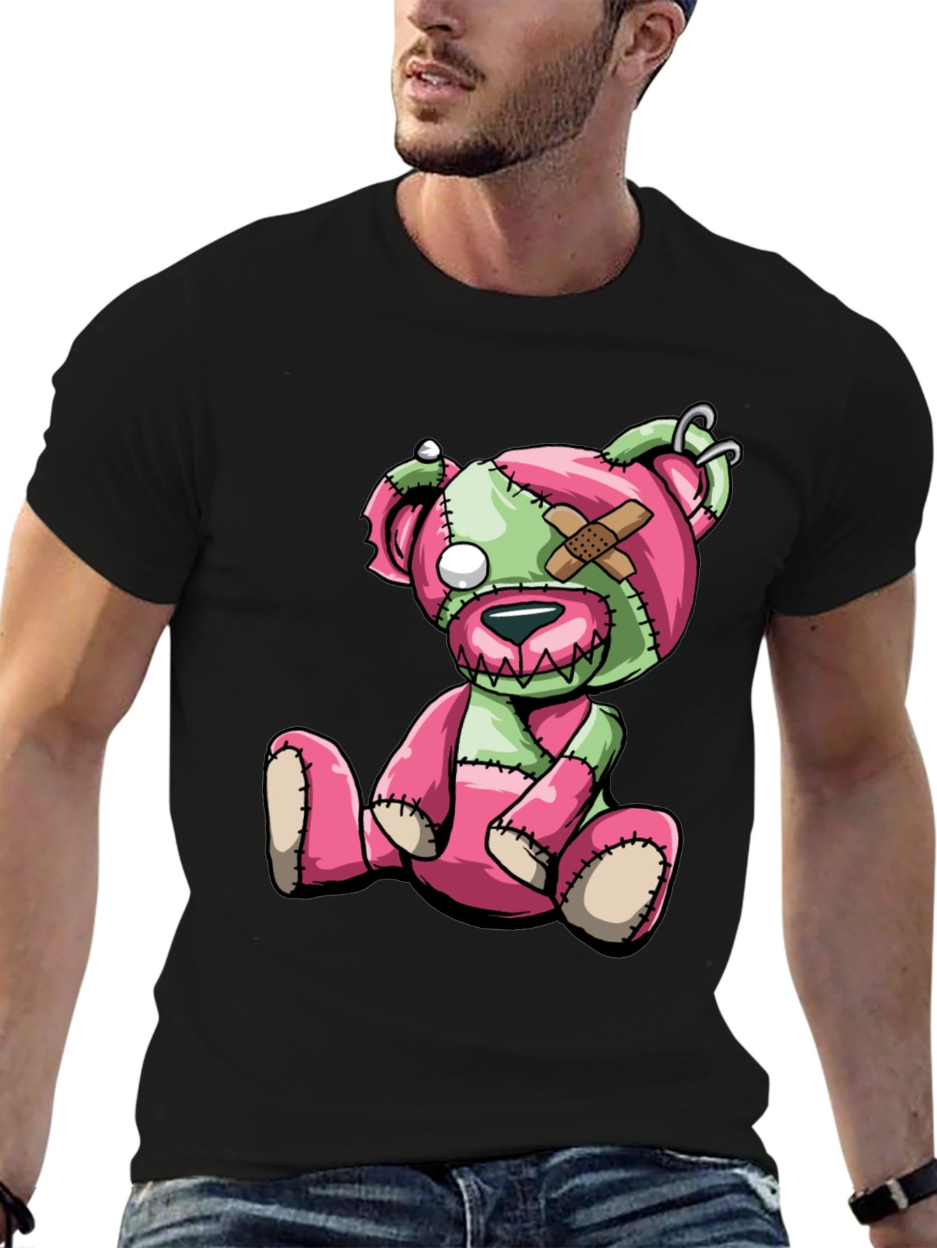 Black Creepy Cute Zombie Teddy Bear Graphic Tee view 6