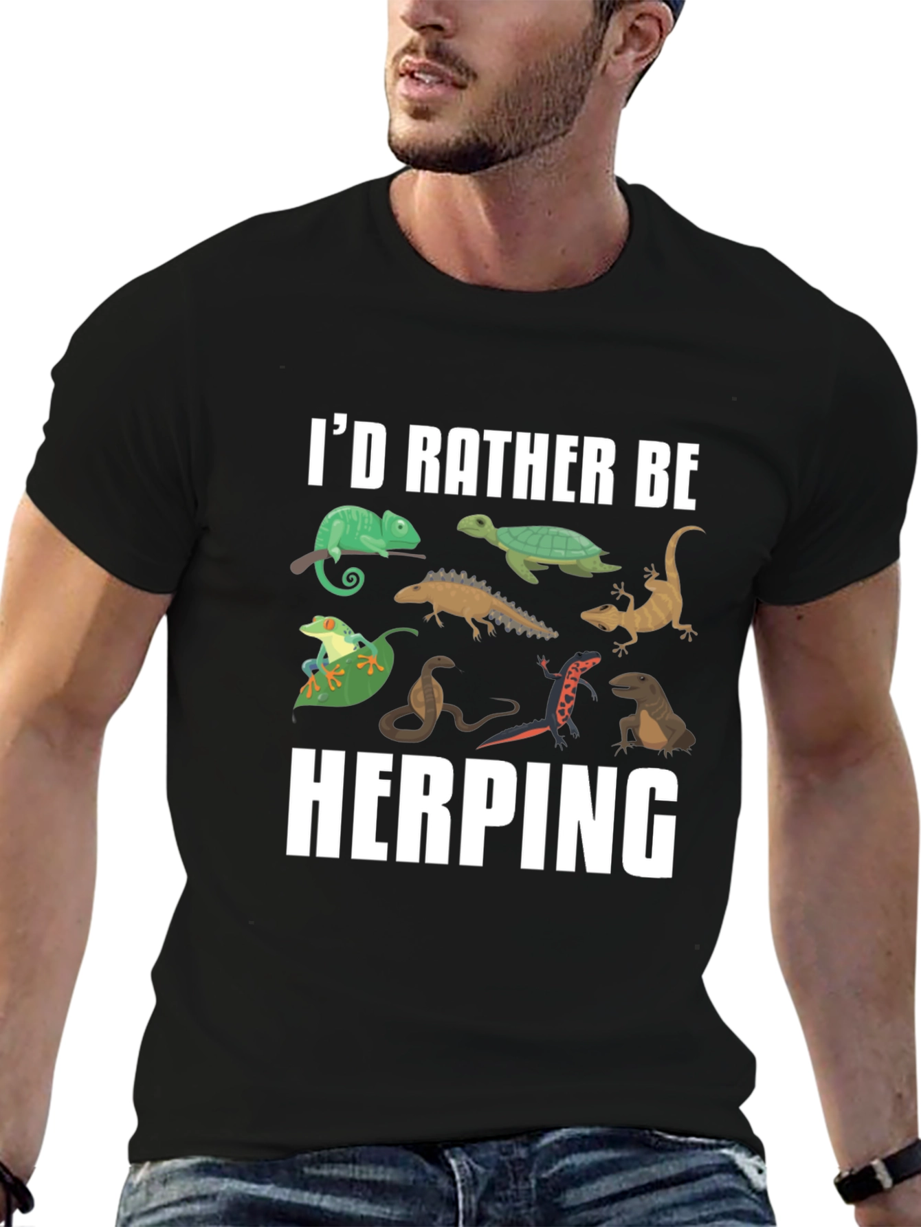 Black Herping Reptile T-Shirt - I'd Rather Be Herping view 6