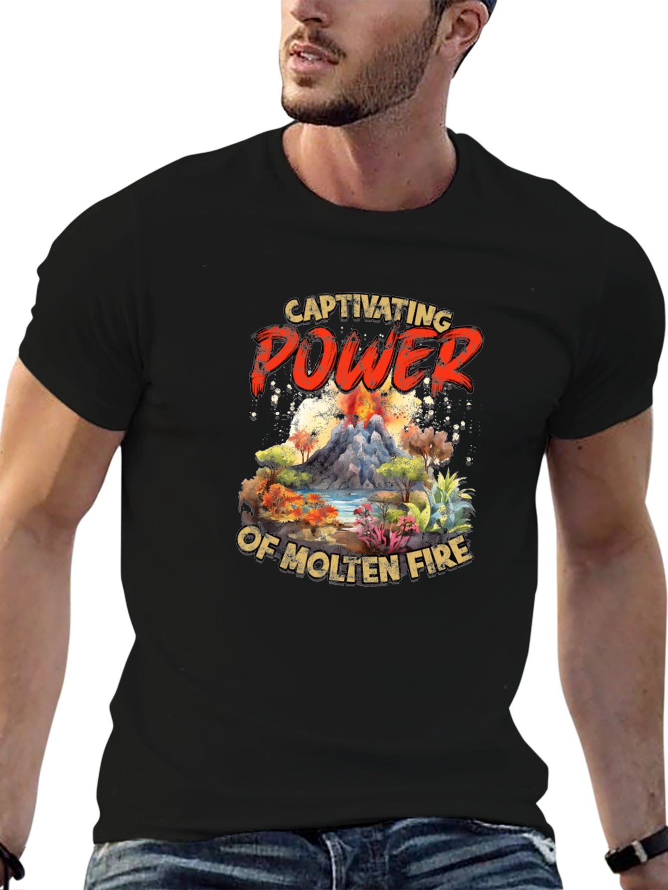 Black Captivating Power Molten Fire Graphic Tee view 6
