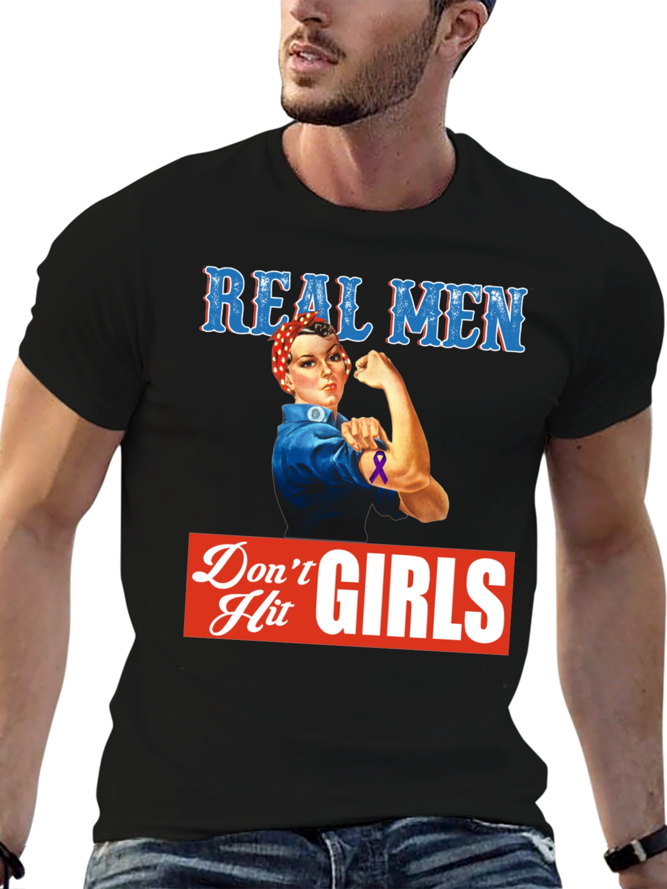 Black Real Men Don't Hit Girls T-Shirt view 6