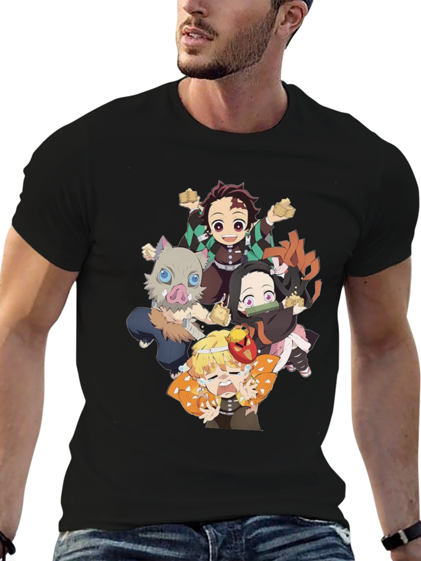 Black Anime Character Graphic Print Black T-Shirt view 6