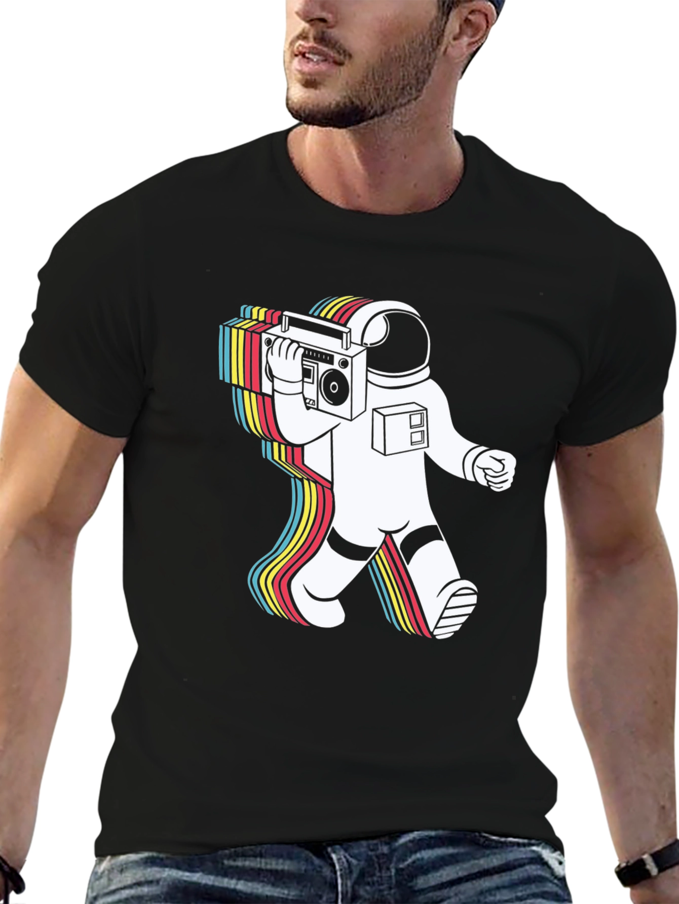 Black Retro Astronaut Boombox Graphic Tee - Black view 6