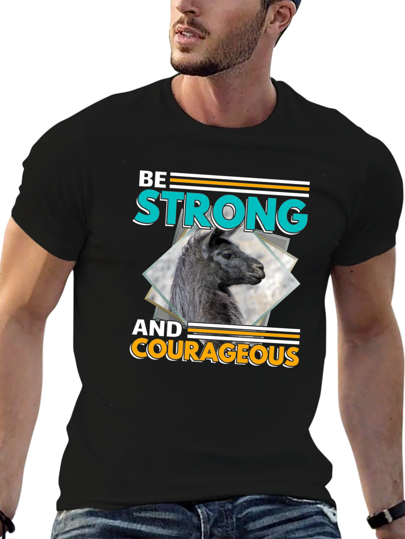 Black Be Strong & Courageous Llama Graphic T-Shirt view 6