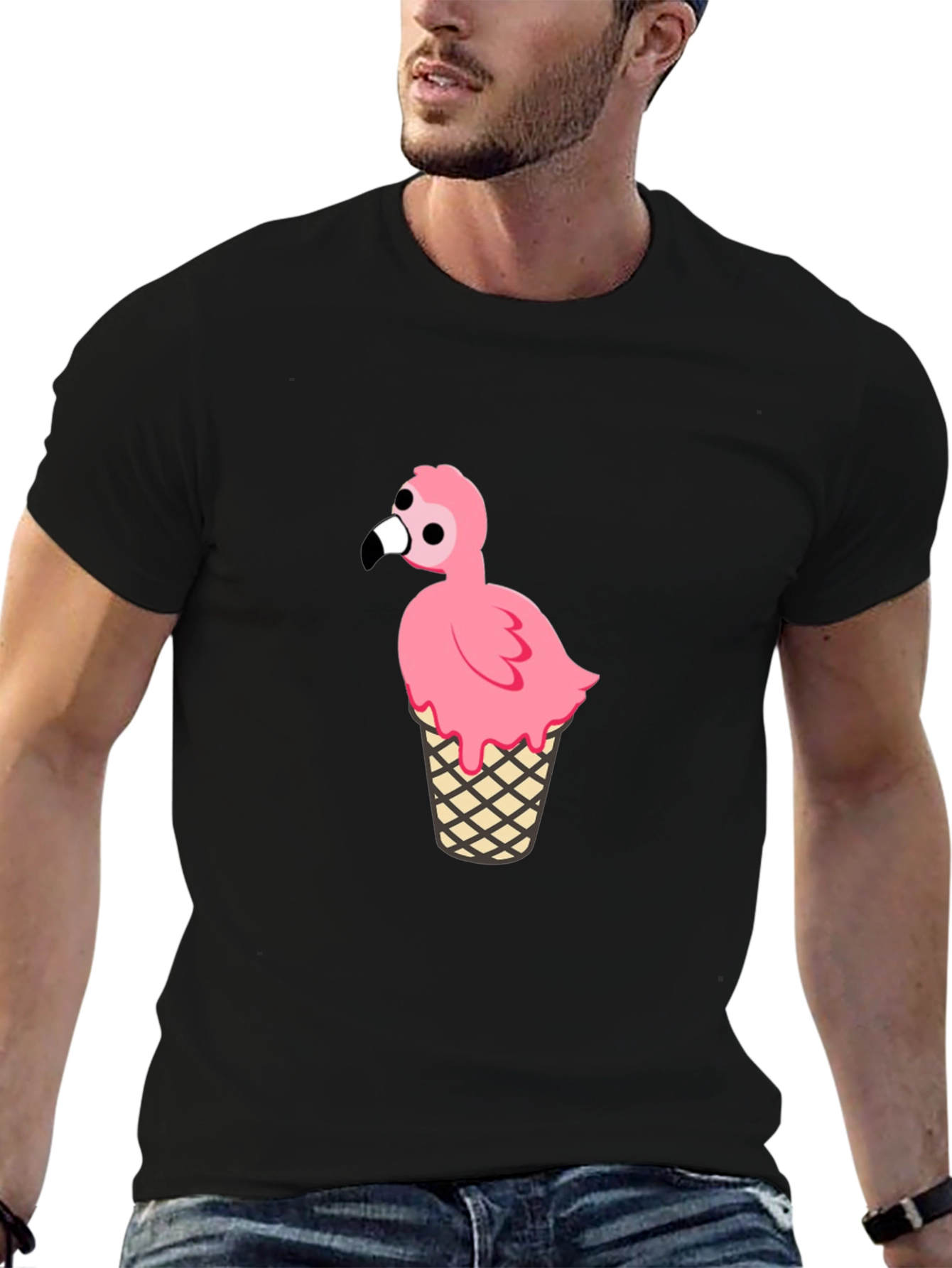 Black Flamingo Ice Cream Cone Graphic Tee view 6