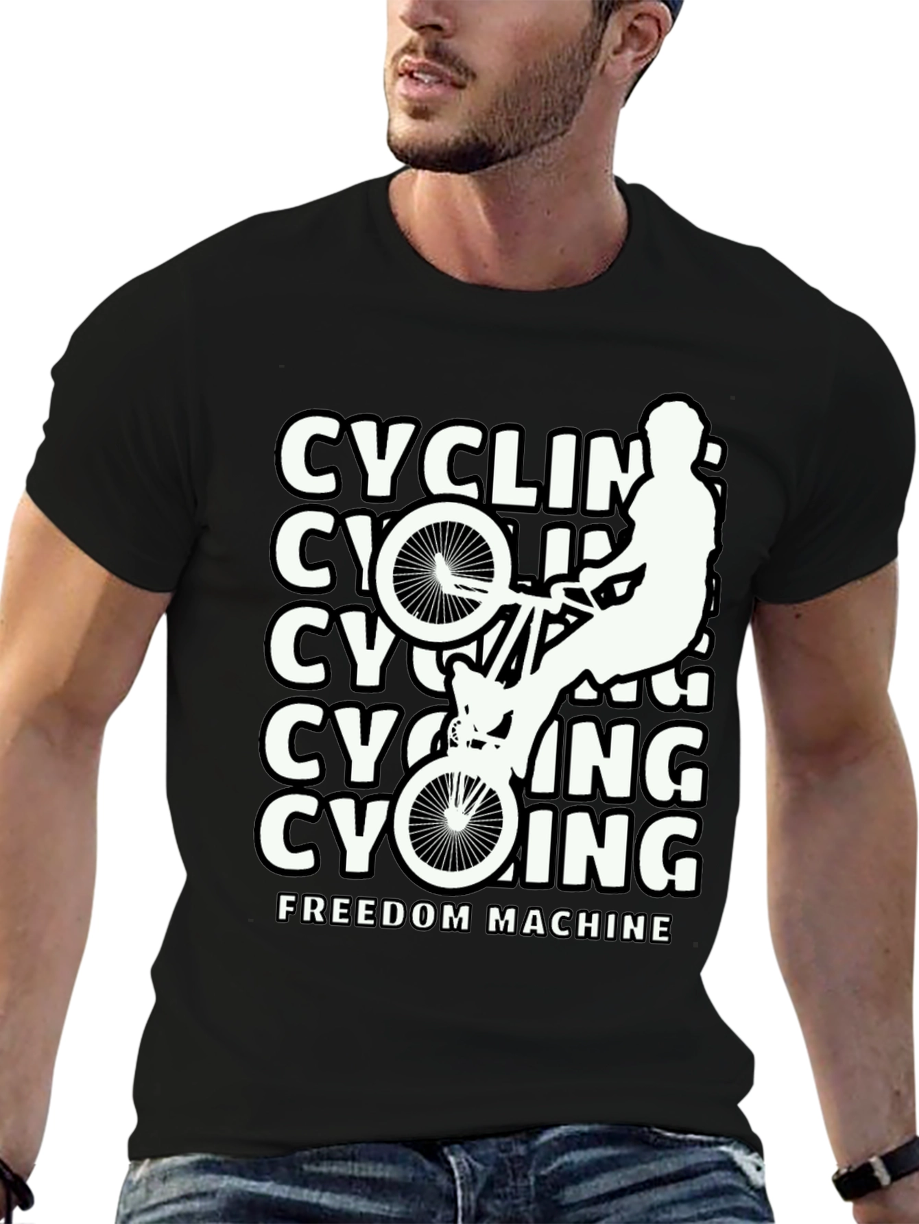 Black Cycling Freedom Machine Black T-Shirt view 6