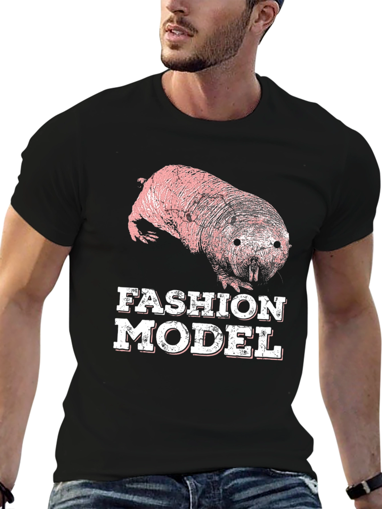 Black Naked Mole Rat Fashion Model T-Shirt view 6