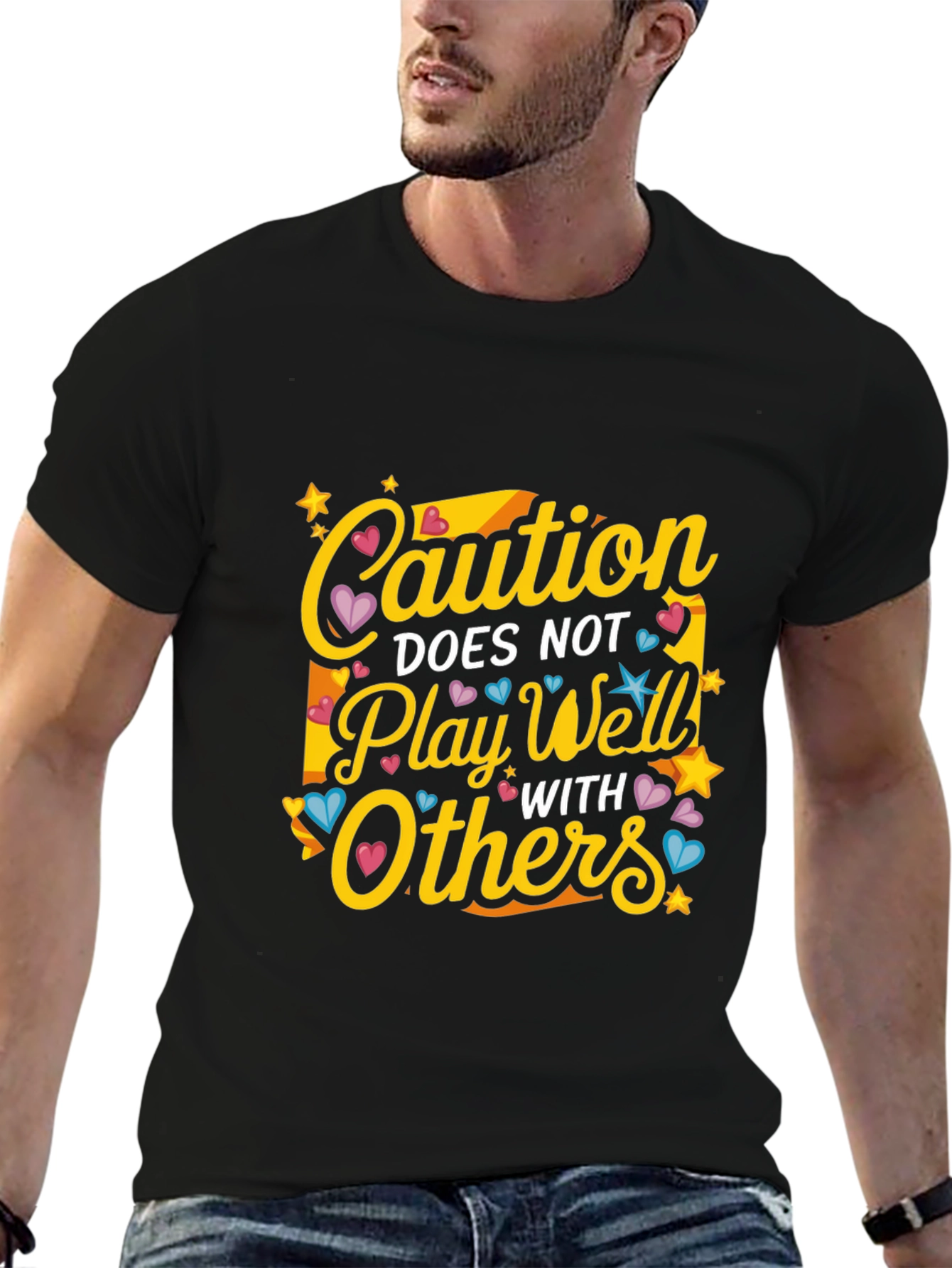 Black Caution Does Not Play Well With Others Graphic T-Shirt view 6